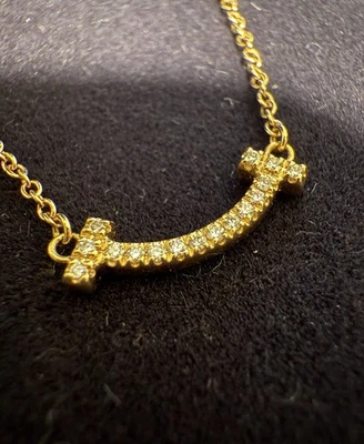 Tiffany & Co. Oro 18k 750 Sonrisa Mini T Diamante Colgante Collar 16-18" Regalo Foto 1 de 4