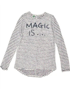 BENETTON Girls Graphic Top Long Sleeve 11-12 Years 2XL Blue Striped RW12 - Picture 1 of 4