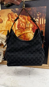 Gucci Vintage Black Monogram GG Canvas Hobo Shoulder Bag Authentic - Picture 1 of 13