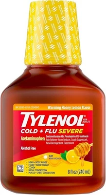 TYLENOL líquido de aquecimento grave para resfriado e gripe, mel limão, 8 fl oz - Imagem 1 de 2