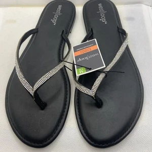West Loop women’s sandals rhinestones Black Flats Cushioned Insole Med 7/8 NWT - Picture 1 of 10