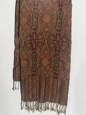 80 x 27 Jamawar Paisley Hand Stitched Pashmina Cashmere Wool Wrap Shawl - Image 1 of 4