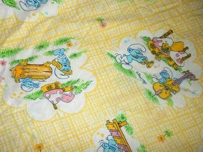 5G Vintage Dundee SMURFS Village Musical Parade Fitted Crib Bed Sheet Fabric - Image 1 of 4