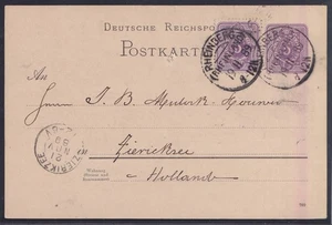 74592) RHEINBERG (RHEINLAND) KOS-Stempel 1889 auf Postkarte nach Holland - Picture 1 of 3