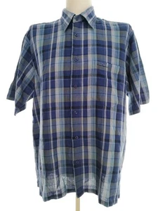 Pierre Cardin Size XL Blue Men's Casual Shirt Linen Short Sleeve Plaid - Picture 1 of 5