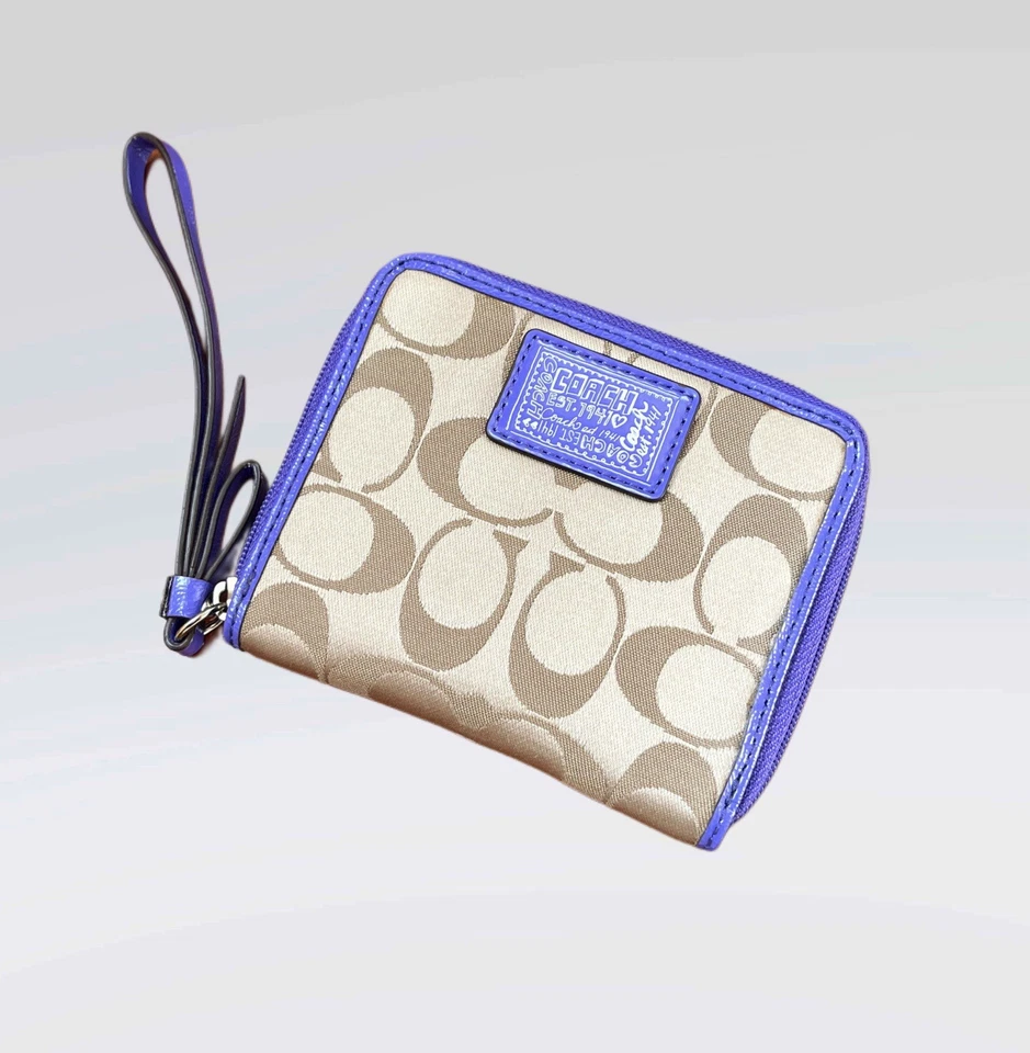 Coach сумка кошелек с ремешком бумажник кошелек с ремешком мак подпись золото фиолетовый жаккардовый блеск - Изображение 1 из 4