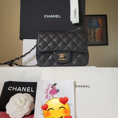 Chanel classic flap Square Mini Black caviar Silver hw Bag No Offer. - Image 1 of 4