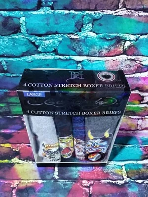 Calzoncillos boxer Ed Hardy 4 para hombre de algodón elástico grandes (36-38) negros/grises/azules nuevos en caja Foto 1 de 4