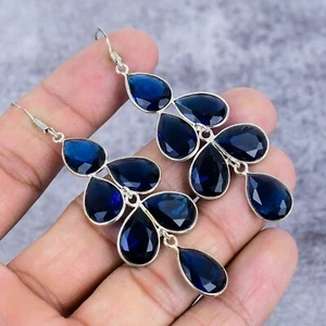 London Blautopas Edelstein 925 Sterlingsilber Schmuck Ohrhänger als Geschenk - Bild 1 von 4