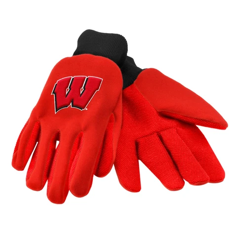 Wisconsin Badgers Gloves Sports Logo Utility Work Garden NEW Colored Palm Cover