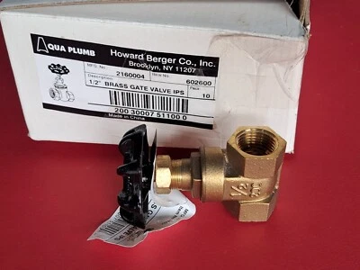 (caja de 10) Howard Berger Aqua Plumb, válvula de compuerta de latón de 1/2" IPS, 2160004 **NUEVO EN CAJA Foto 1 de 4