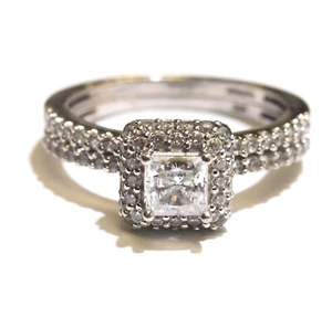 Anillo de compromiso de circonita cúbica princesa circonita cúbica oro blanco 14k conjunto de alianza de boda 4,2 g - Imagen 1 de 7