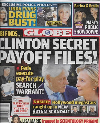 Globe Tabloid Magazine Hillary And Bill Clinton Linda Evans Barbra Streisand . Foto 1 de 4