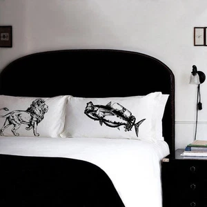 Federe Leone Vs Tonno Cotone Film Camera Decorazione Ventaglio Arte Biancheria da Letto - Foto 1 di 2