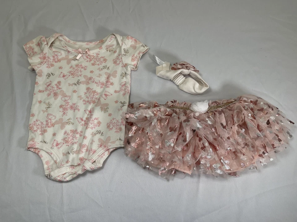 Conjunto de mariposa para principiantes de bebé body top falda de encaje moño de pelo niñas 18 meses Foto 1 de 4