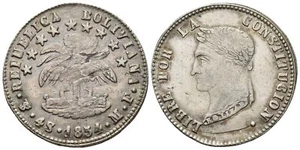Bolivia - Bolivia 4 Soles 1854 Pts Mf, Potosi. 13.33 G. Km# 123.2 XF - Picture 1 of 1