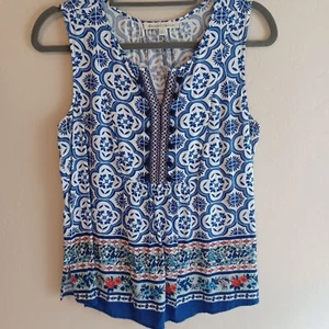 Daniel Rainn Top Medium Womens White Navy pom po Sleeveless Ladies Blouse Casual - Bild 1 von 3