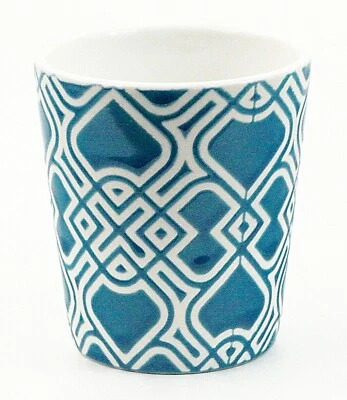 Vaso de baño para niños 5 oz turquesa y blanco 3,25" cerámica vintage Foto 1 de 4