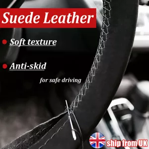 15" Car Steering Wheel Cover DIY Suede Black Non-slip Sweat-absorbent 23 Leather - Picture 1 of 11