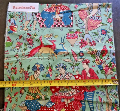 NEW SAMPLE Brunschwig & Fils Shalimar Print Designer Fabric  13"SQ Jade Rose - Image 1 of 3