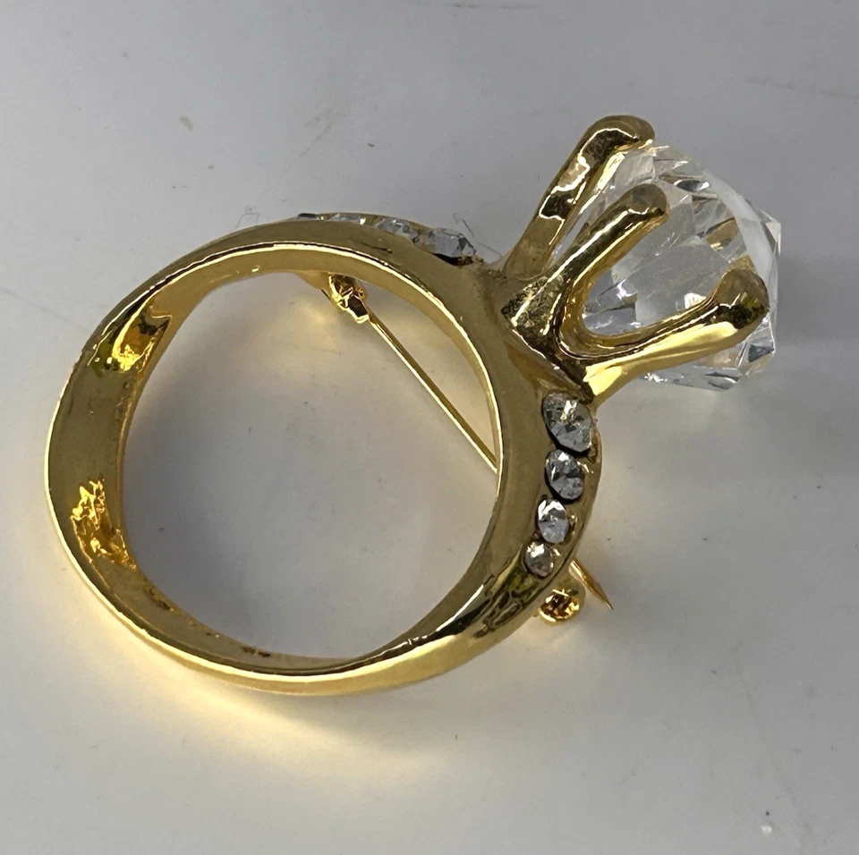 New Years Giant Golden Faux Diamond "Will You Marry Me" Wedding Ring Pin 4X3" - Image 1 of 4