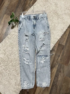 Pantalones de mezclilla Kancan talla 26 lavado mármol desgastados tiro alto novio Foto 1 de 4