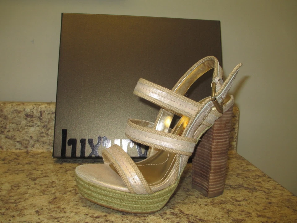 Luxury Rebel "Jolie" Slingback Eur. 37  U.S. 7.0 M  Gold Canvas Upper New in Box - Image 1 of 1