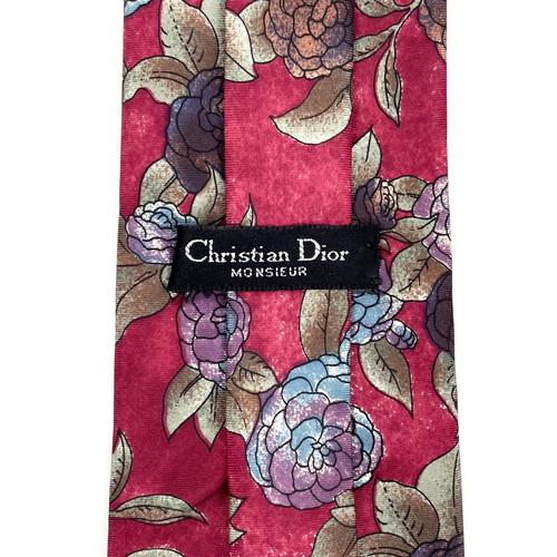 Cravatta collo seta Christian Dior Monsieur vintage floreale rosso bordeaux 58 x 3 75 USA