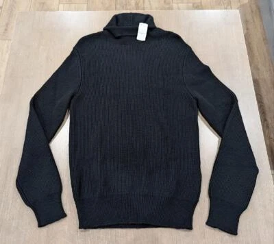 $1200 Мужские FERRAGAMO шерсти ребристый вязаный водолазка свитер черный XL - Изображение 1 из 4