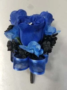 Royal Blue Black Rose Calla Lily Bridal Wedding Bouquet Accessories - Picture 1 of 25