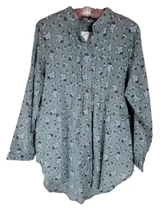 Neu mit Etikett E-Retro Bluse Gr. Large Baumwolle Polyester lang SLV grün zierlich Blumenmuster - Bild 1 von 10
