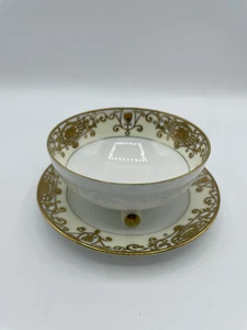 Vtg Noritake #175 Hand Painted Footed Gold Mayonnaise Bowl & Underplate Bsh - Picture 1 of 24
