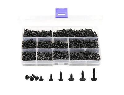 LBY 900pcs Truss Head Self Tapping Screw Pan Head Washer 9sizes Assortment Kit Black