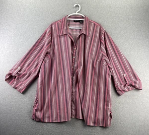 Maggie Barnes 5X Pink Stripe Button Front Blouse Tank Lining 3/4 Sleeve Stretch - Picture 1 of 11