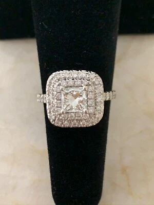 18K White Gold Double Halo Princess Diamond 1.45CTW Engagement Ring - Image 1 of 4
