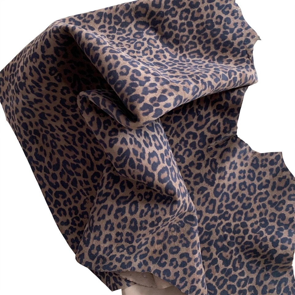 Leopard Print Leather Hides Suede Thin Fabric Soft Crafting DIY Sewing Material - Image 1 of 4