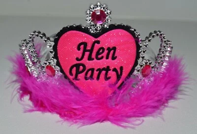 NEW Hen Party Pink Feathers Silver Plastic Tiara Fancy Dress Bride Hen Do - Image 1 of 2
