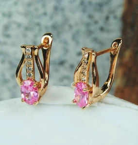 Damen Ohrringen charismatische vergoldete, Gold 18 /750er Edelstein Rosa-Topas - Bild 1 von 2