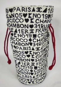 Chanel 1991 Black & White Logo Tie String / Cinch Vinyl Bag / Tote. 11.5'' x 6'' - Picture 1 of 6