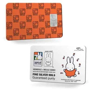 70 years MIFFY 1 gram silver bar C.C. - 70 jaar NIJNTJE 1 gram zilverbaar C.Card - Picture 1 of 6