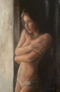 NEW WILLIAM OXER ORIGINAL "Evening" young girl nude beautiful Woman PAINTING - Picture 1 of 1