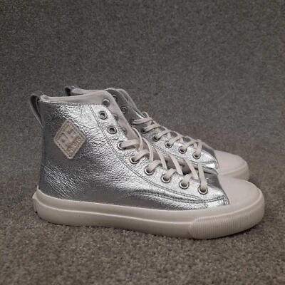 PF Flyers Center Hi Sneakers Shoes Women Size 7 Silver White High Top Sandlot - Image 1 of 4