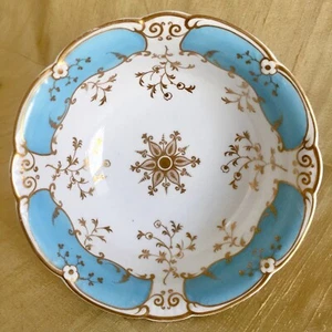 RIDGWAY c1830 Antique Porcelain Bone China Tea Slop Bowl Sky Blue Gold Gilded - Picture 1 of 12