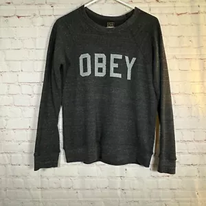 OBEY Sweatshirt Women Gray Graphic Crew Neck Long Sleeve Stretch Pullover Small - Picture 1 of 7