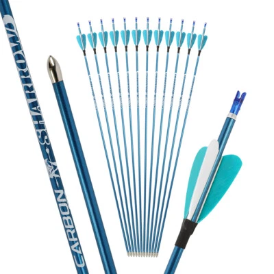 31" Pure Carbon Arrow SP400-1000 ID4.2mm Turkey Feather RecurveBow Shooting Hunt - Image 1 of 4