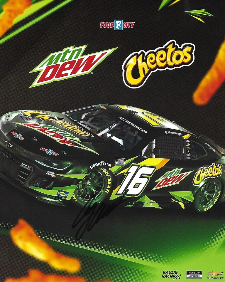 2024 AJ Allmendinger Mtn Dew Cheetos NASCAR autografado cartão de herói foto certificado de autenticidade 8x10 - Imagem 1 de 1