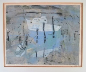 CONSTANCE FENTON Monotype 1949 Painting Print SEASIDE Boat PAFA Woman PA ARTIST - Picture 1 of 12