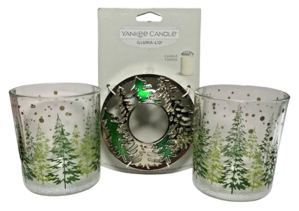 Yankee Candle WINTER TREES Illuma Lid Jar Topper & 2 Votive Holders  Free Ship - Image 1 of 1