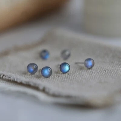 Labradorite November Birthstone Healing Reiki Chakra Minimalist Stud Earrings - Image 1 of 4