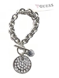 Guess Silver Plate Charm Toggle Bracelet with Rhinestone - Picture 1 of 1
